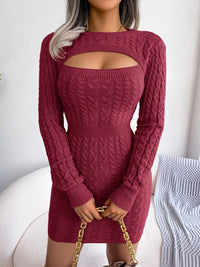 Solid Ribbed Knit Keyhole Dress, Elegant Crew Neck Long Sleeve Bodycon Dress - Stretchy & Comfortable Fabric - For Women - Perfect for Parties & Night Out - Ideal Gift for Her