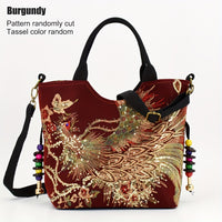 [Fashion Satchel] Retro Style Wo 'S Embroidered Satchel Bag | Fashion Double Handle Purse with Removable Strap