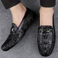 Men's Solid Color Lightweight Slip On Split Cow Leather Upper Loafer Shoes, Comfy Non Slip Casual Rubber Sole Dress Shoes, Men's Footwear