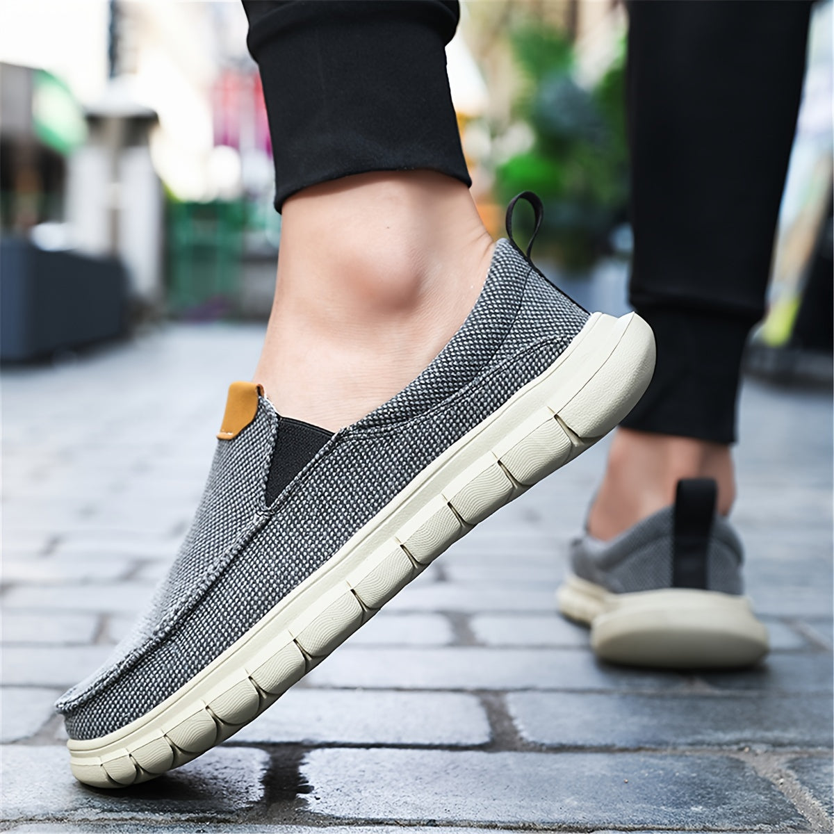Men's Solid Color Breathable Slip On Canvas Shoes, Comfy Non Slip EVA Sole Durable Walking Shoes, Men's Footwear