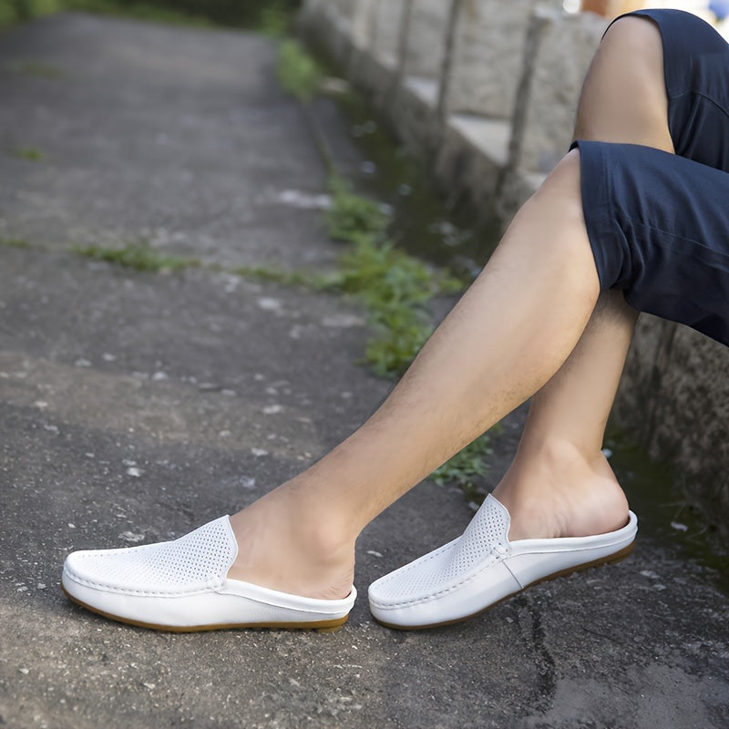 Men's Solid Colour Mesh Breathable Hollow Out Mule Shoes, Comfy Non Slip Casual Rubber Sole Dress Shoes, Men's Footwear