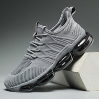 Men's Trendy Solid Colour Woven Knit Breathable Running Shoes With Air Cushion, Comfy Non Slip Durable Shock Absorbing Sneakers, Men's Footwear