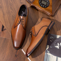 Men's Solid Colour Top Grain Leather Plain Toe Oxford Shoes, Comfy Non Slip Durable Rubber Sole Lace Up Formal Shoes, Men's Footwear