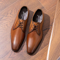 Men's Solid Colour Top Grain Leather Plain Toe Oxford Shoes, Comfy Non Slip Durable Rubber Sole Lace Up Formal Shoes, Men's Footwear