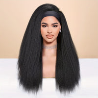 Kinky Straight Headband Wig For Women Yaki Straight Wigs With Black Headband Kinky Afro Wigs For Women