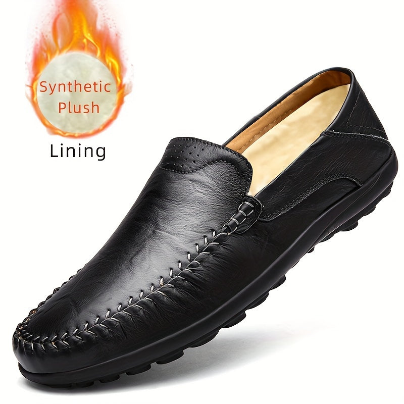 [CLOHOO, Leather Business Shoes] CLOHOO Men's Slip-On Business Casual Shoes | Breathable Second-Layer Leather Upper, Comfortable PU Lining & Rubber Sole, All-Season Versatile for Office, Travel & Vacation - Black, Refined App