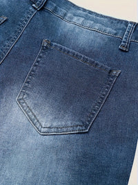 Women's Elegant Mid-Thigh Rolled Cuff Denim Shorts, Stretch Fit Button Fly, Summer Fashion Jean Hotpants Jorts