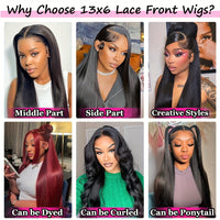 13x6 HD Transparent Lace Front Wig for Women - 180% Density, Pre-Plucked Straight Human Hair, Glueless Design, Natural Black Color, Versatile Styling Options for Ponytails and Braids