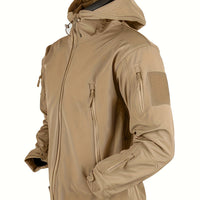 Warm Fleece Hooded Windbreaker Jacket, Men's Casual Zip Up Jacket Coat For Fall Winter Outdoor Hiking Camping Cycling