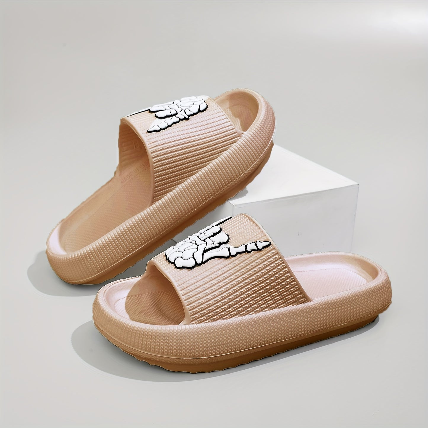 Men's Trendy Rock & Roll Gesture Pattern Open Toe Breathable Chunky Slippers, Comfy Non Slip Anti Odor EVA Slides, Men's Footwear