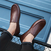 [Comfortable Loafers] CLOHOO Men's Genuine Faux Leather Slip-On Loafers | Non-Slip Comfortable Casual Shoes with Round Toe, Black, Rubber Sole, Faux Cover Lining - All Seasons Durable Footwear, Sleek Loafer Design