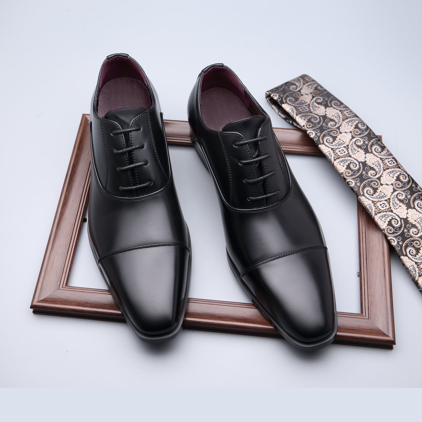 Men's Cap Toe Oxford Shoes, Comfy Non Slip Rubber Sole Lace Up Durable Formal Shoes, Men's Footwear