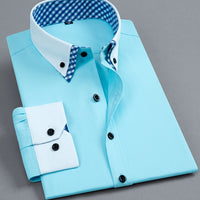 Chic Spring/Fall Men's Casual Shirt - Contrast Collar, Color Block, Long Sleeve, Easy Care, Perfect for Weekend