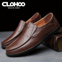 [Comfortable Loafers] CLOHOO Men's Genuine Faux Leather Slip-On Loafers | Non-Slip Comfortable Casual Shoes with Round Toe, Black, Rubber Sole, Faux Cover Lining - All Seasons Durable Footwear, Sleek Loafer Design