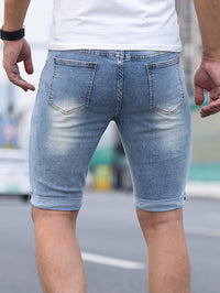 Men's Stylish Casual Skinny Solid Denim Shorts For Summer Daily Life