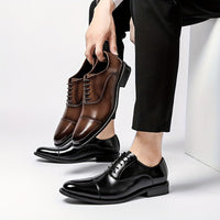[Trendy Cow Leather Oxford Shoes] Men's Trendy Split Cow Leather Upper Cap Toe Oxford Shoes, Comfy Non Slip Casual Rubber Sole Formal Shoes, Men's Footwear