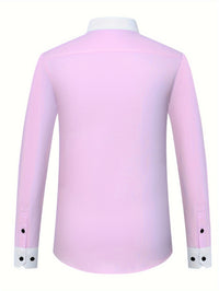 Chic Spring/Fall Men's Casual Shirt - Contrast Collar, Color Block, Long Sleeve, Easy Care, Perfect for Weekend
