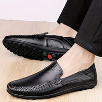 [CLOHOO, Leather Business Shoes] CLOHOO Men's Slip-On Business Casual Shoes | Breathable Second-Layer Leather Upper, Comfortable PU Lining & Rubber Sole, All-Season Versatile for Office, Travel & Vacation - Black, Refined App