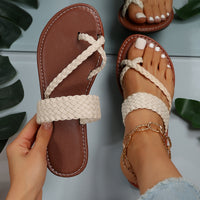 Women's Flat Slide Sandals, Toe Loop Braided Band Slip On Shoes, Casual Beach Slides
