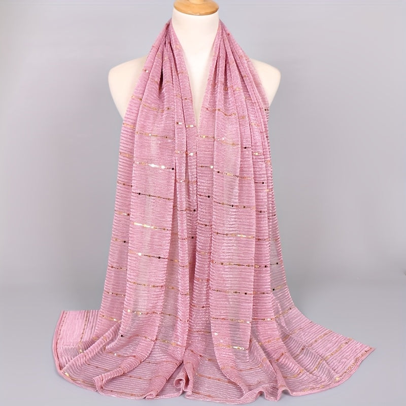 Women Solid Color Scarf Thin Breathable Shawl Lightweight Sparkling Metallic Wrap