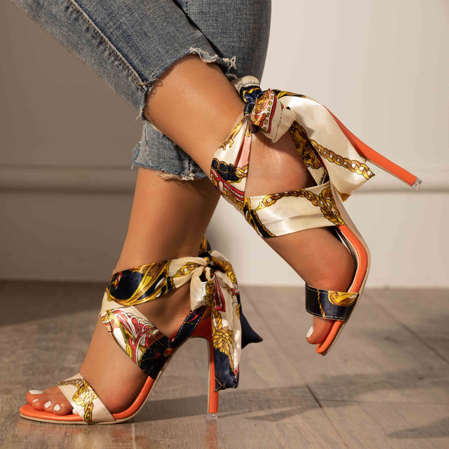 Chic Womens Stiletto Heel Sandals - Fashion-Forward Lace-Up, Adjustable Slingback, Dress Pumps for Versatile Styling