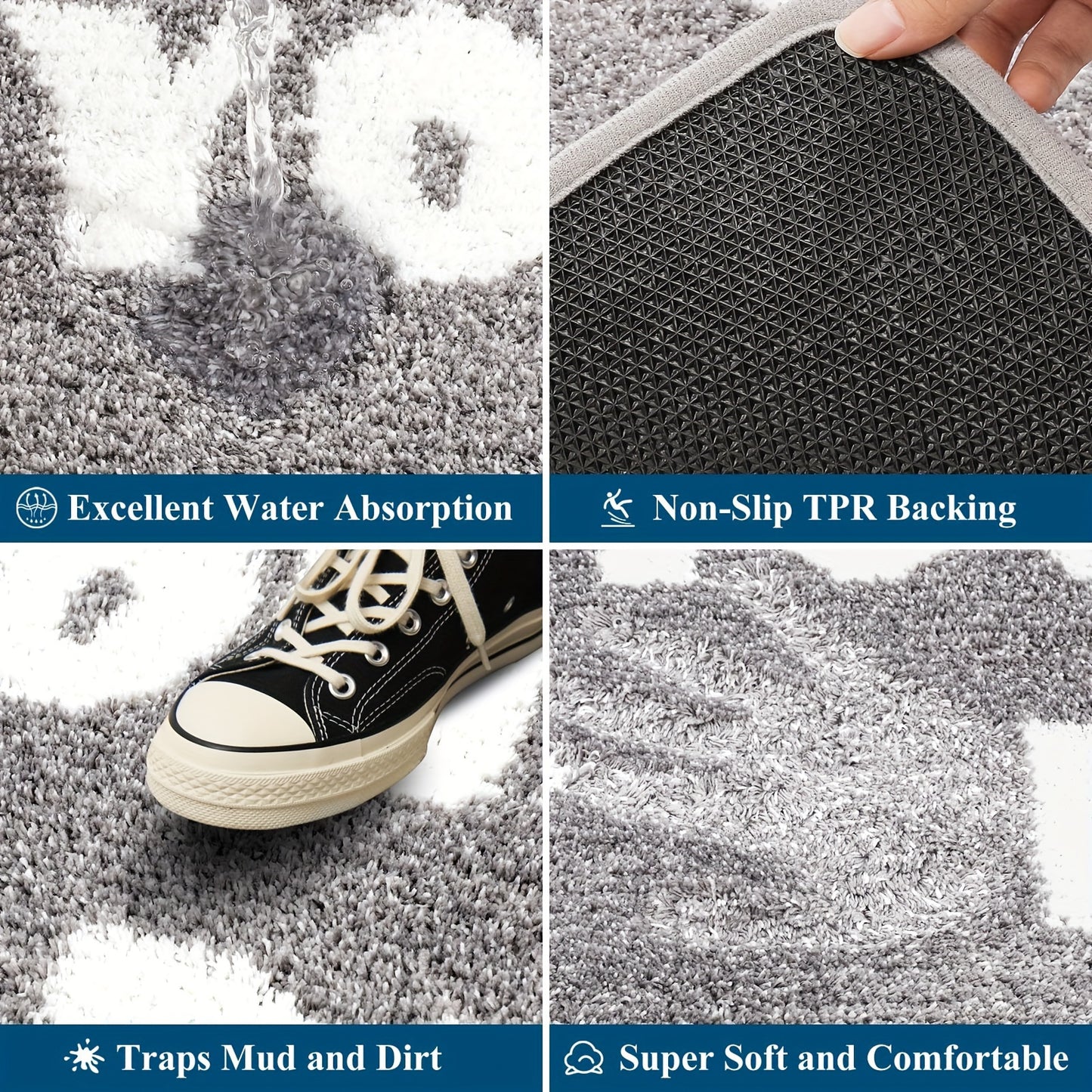 Indoor Doormat Entryway Door Mat, Non Slip Absorbent Mud Trapper Mats, Low-Profile Inside Floor Mats, Soft Washable Small Mats Door