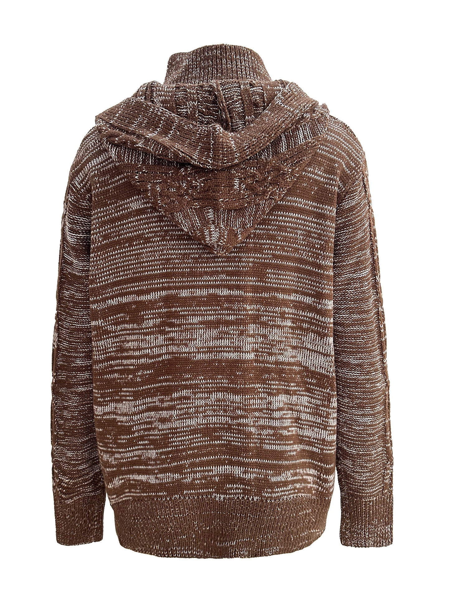 Women's Cable Knit Hooded Cardigan with Buttons and Pockets - Cozy Long Sleeve Sweater Coat for Casual Wear