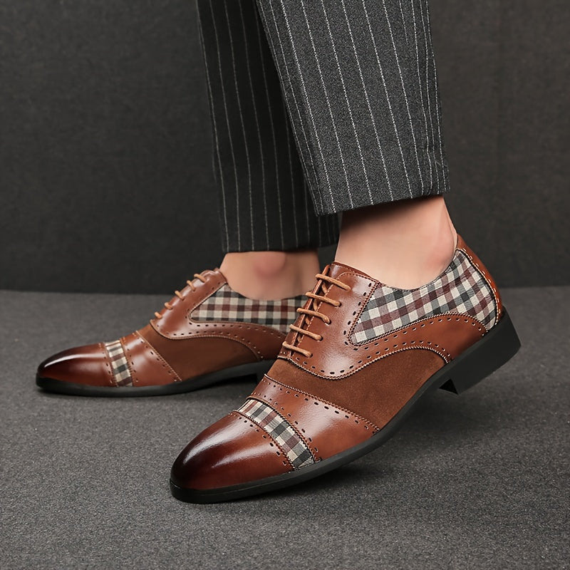 Men's Vintage Elegant Cap Toe Oxford Shoes, Comfy Non Slip Durable Rubber Sole Lace Up Formal Shoes, Men's Footwear