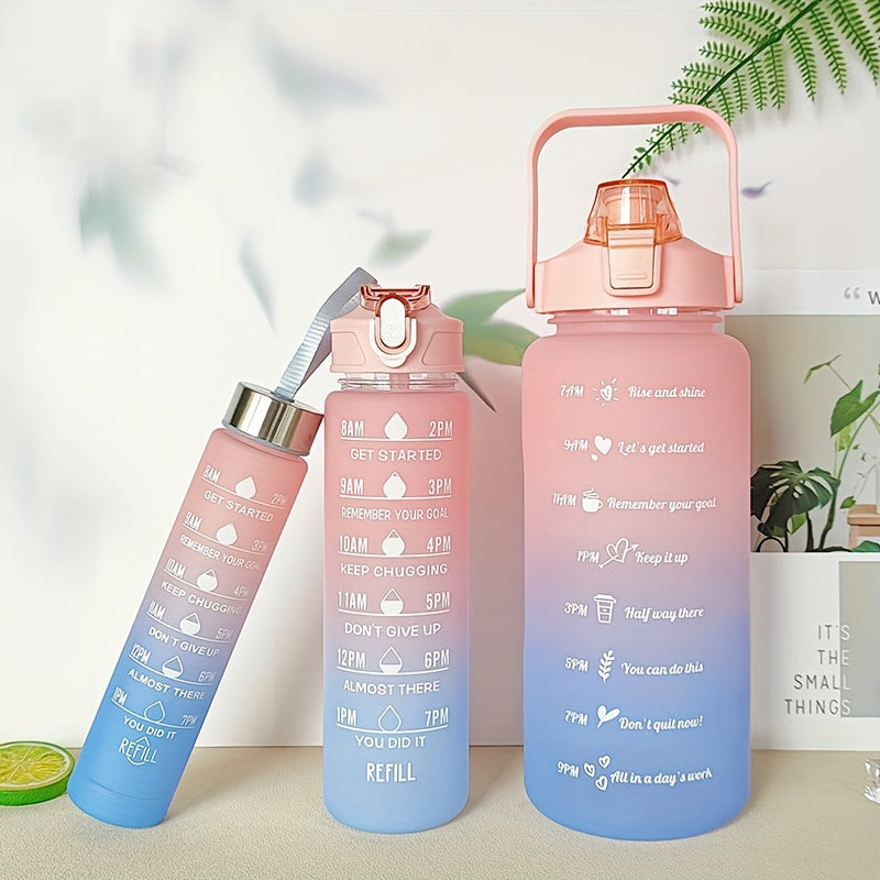 Frosted Gradient Large Capacity Plastic Bottles 2000ML + 750ML + 300ML Three-piece Water Bottles Portable Sports Outdoor Water Bottles