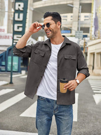 Men's Casual Shirt Jacket Linen Shacket Lightweight Work Coat Button Down Overshirt