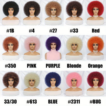 Short Afro Wigs For Women Blonde 10 Inch Afro Curly Wig With Bangs 70s Large Bouncy Soft Synthetic Female Wigs For Party Cosplay
