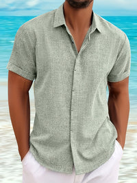 [Men's Casual Shirt] Men's dark green lapel beach summer button casual party shirt invisible button up top casual short sleeved shirt wedding party dinner party holiday formal top
