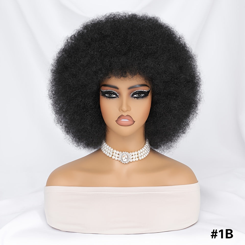 Short Afro Wigs For Women Blonde 10 Inch Afro Curly Wig With Bangs 70s Large Bouncy Soft Synthetic Female Wigs For Party Cosplay
