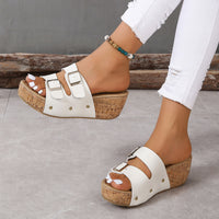 Comfy Women's Wedge Sandals with Non-Slip Double Buckle Straps and Open Toe