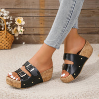Comfy Women's Wedge Sandals with Non-Slip Double Buckle Straps and Open Toe