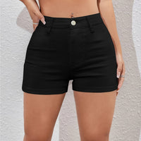Simple Style Solid Denim Shorts, Mid-stretch Streetwear Breathable Denim Shorts, Women's Denim Jeans & Clothing