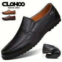[Comfortable Loafers] CLOHOO Men's Genuine Faux Leather Slip-On Loafers | Non-Slip Comfortable Casual Shoes with Round Toe, Black, Rubber Sole, Faux Cover Lining - All Seasons Durable Footwear, Sleek Loafer Design