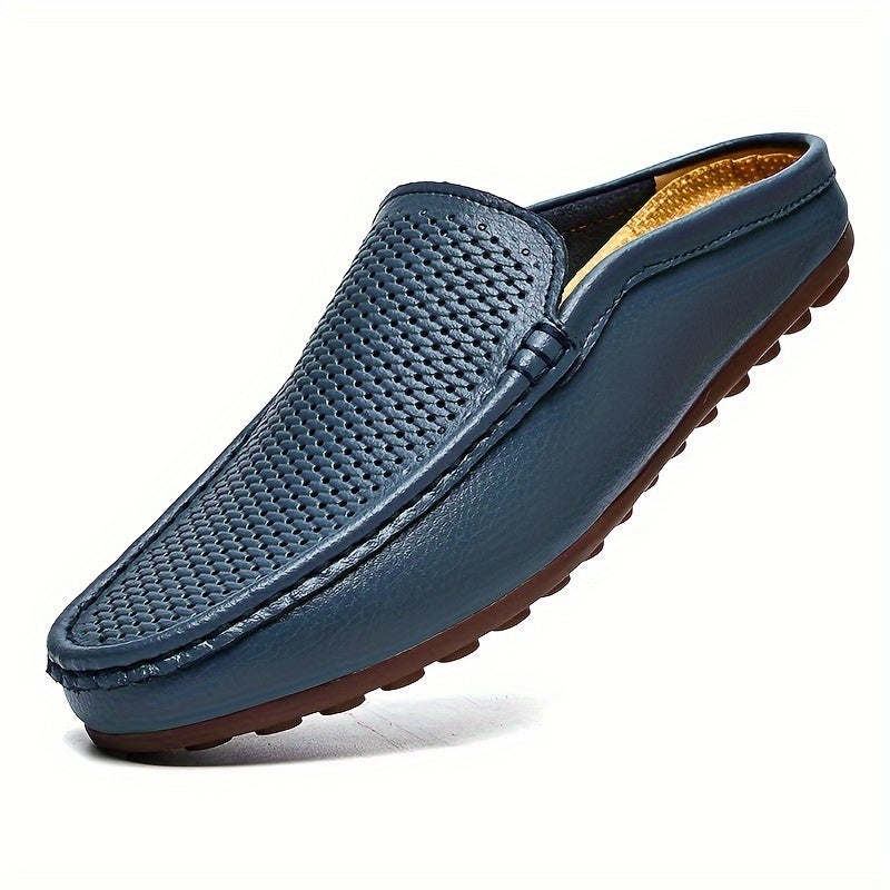 Men's Solid Colour Mesh Breathable Hollow Out Mule Shoes, Comfy Non Slip Casual Rubber Sole Dress Shoes, Men's Footwear