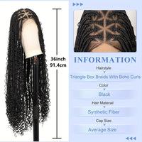 36 Bohemian Chic Box Braids Wig - Triangle Knotless & Curly - Synthetic Embroidered Double Lace Wigs for Women