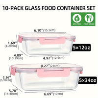 10-PACK Glass Meal Prep Containers Set, Food Storage Containers With Airtight Lids, Glass Lunch Boxes For Home Kitchen Office Lunch