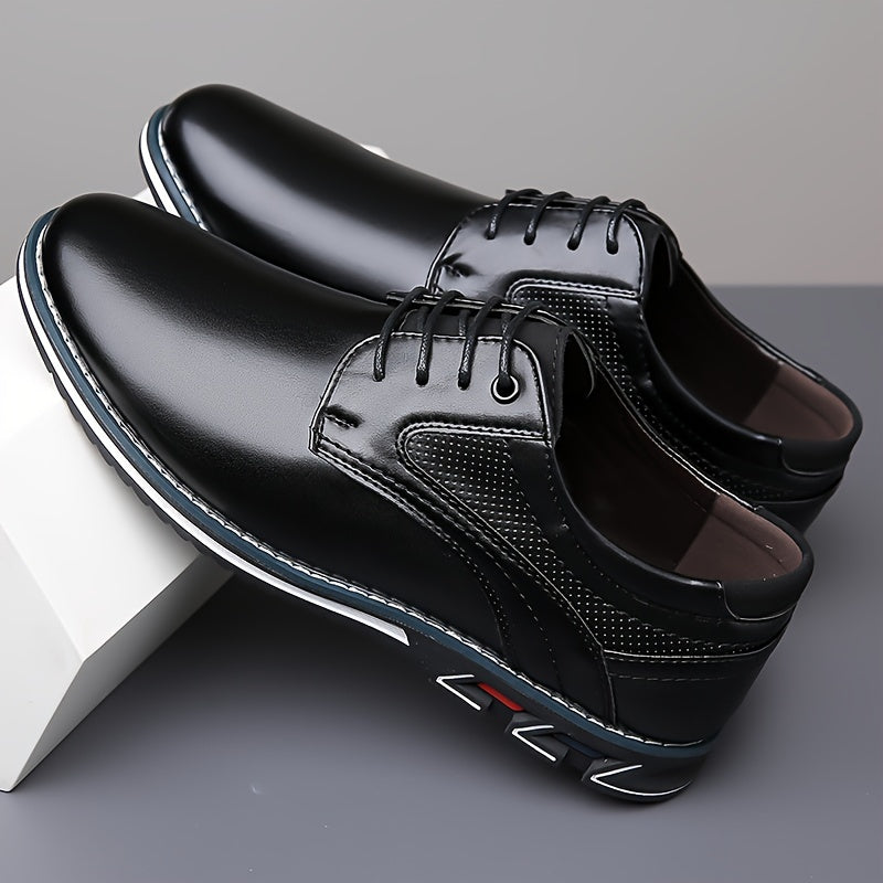 Plus Size Men's Solid Colour Plain Toe Derby Shoes, Comfy Non Slip Lace Up Rubber Sole Dress Shoes, Men's Footwear