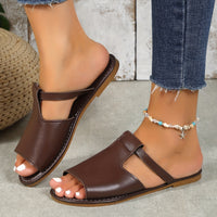 Women's Solid Color Slide Sandals, Casual Cutout Slip On Outdoor Shoes, Comfortable Faux Leather Shoes