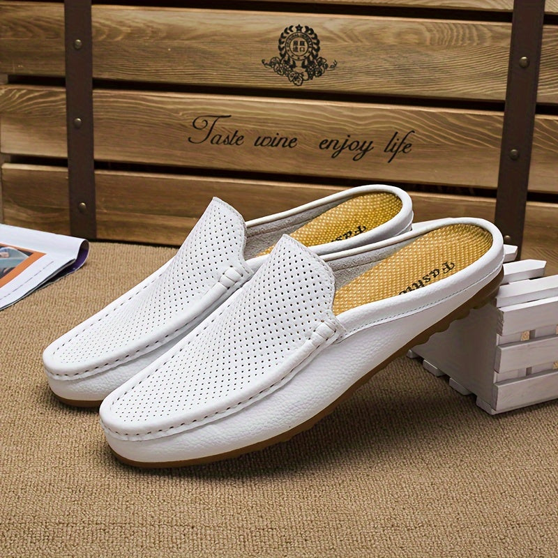 Men's Solid Colour Mesh Breathable Hollow Out Mule Shoes, Comfy Non Slip Casual Rubber Sole Dress Shoes, Men's Footwear