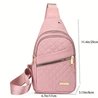 Large Capacity Chest Bag for Women - Adjustable Embroidered Crossbody Bag with Zipper Closure, Polyester Lining, Foldable, and Random Printing - Urban Solid Color Nylon Bag with Comfortable Strap
