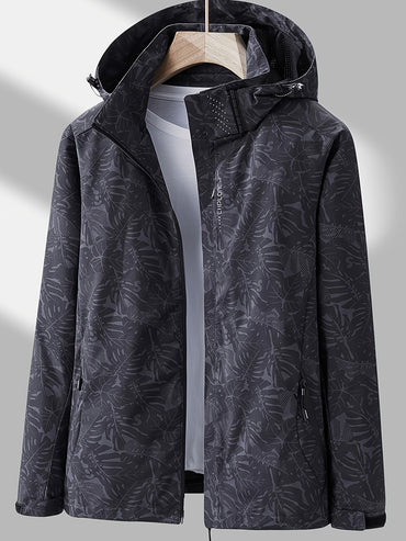 [Tropical Hooded Jacket] Lightweight Women's Hooded Jacket | Casual Zip-Up Outdoor with Tropical Leaf Print, Removable Hood & Adjustable Cuffs for Spring Summer Fall, Hiking, Travel, Camping, Camping Gear