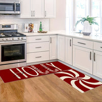 2pcs Christmas Candy Cane Kitchen Mats Set - Anti-Slip, Machine Washable, Festive Holiday Decor for Home & Dining Room (16"x24", 16"x47")