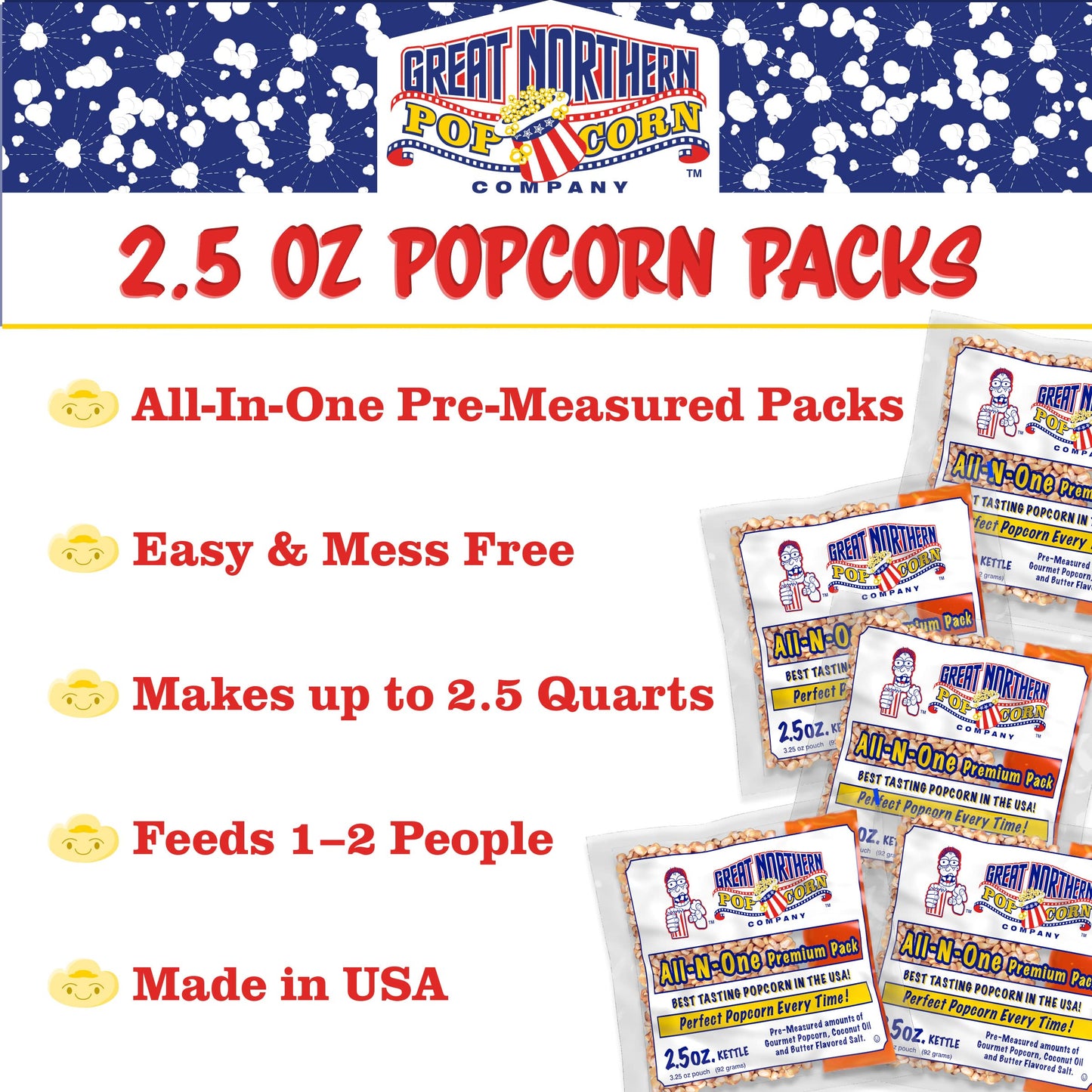 Pop Pup Popcorn Machine - 2.5-Ounce Kettle with 12-Pack Pre-Measured Popcorn Kernel Packets, Scoop, and Serving Cups by Great Northern Popcorn (Red)