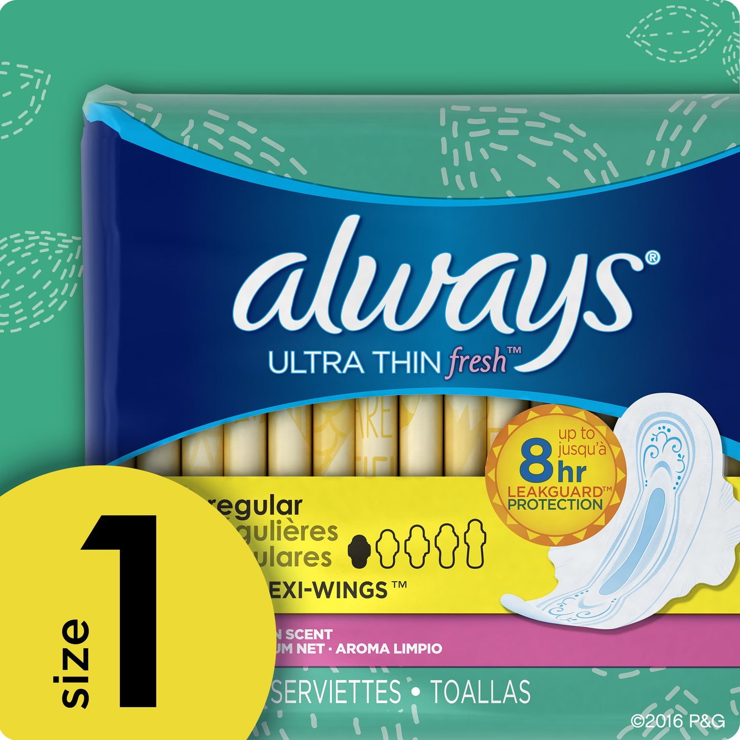 Always Ultra Thin Feminine Pads for Women, Size 1, Regular Absorbency, with Wings, Scented, 32 Count - Pack of 6 (192 Total Count)