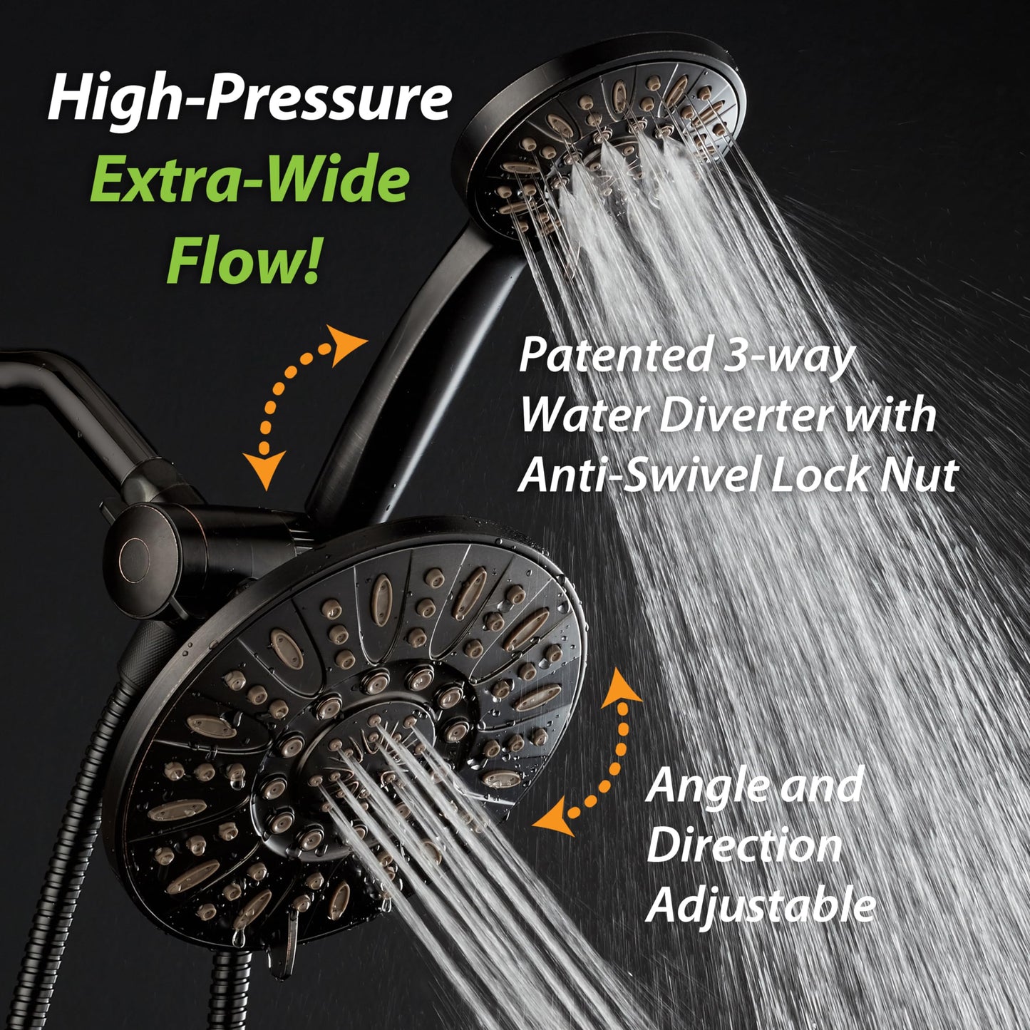 AquaDance 7" Premium High Pressure 3-Way Rainfall Combo with Stainless Steel Hose – Enjoy Luxurious 6-setting Rain Shower Head and Hand Held Shower Separately or Together – Oil Rubbed Bronze Finish