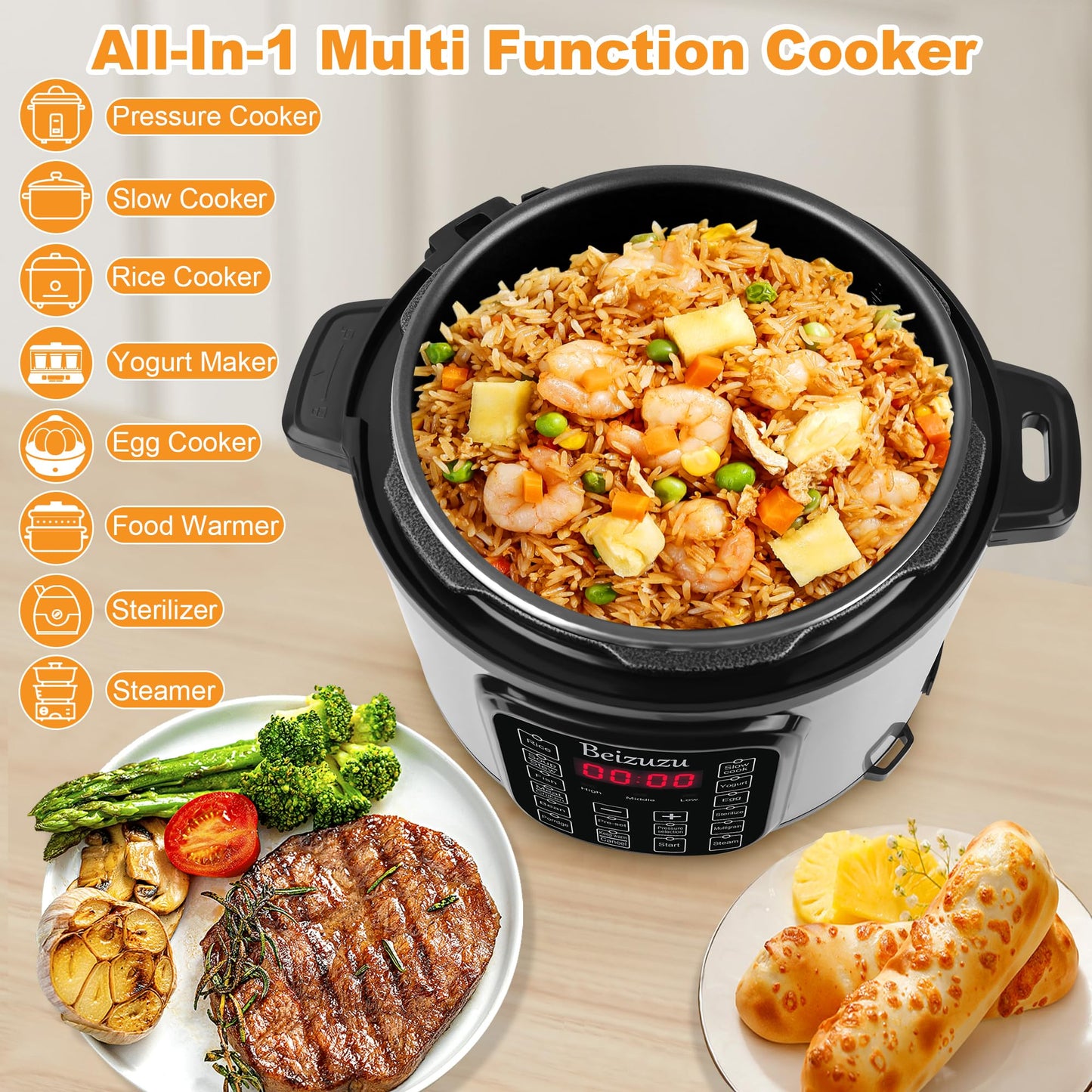 Electric Pressure Cooker: 5 Quart 8-in-1 Multi-Functional Built-in 12 Presets Programs Pressure Pot, Multi Cooker, Slow Cooker, Rice Cooker, Steamer, Yogurt Maker, Warmer & Sterilizer